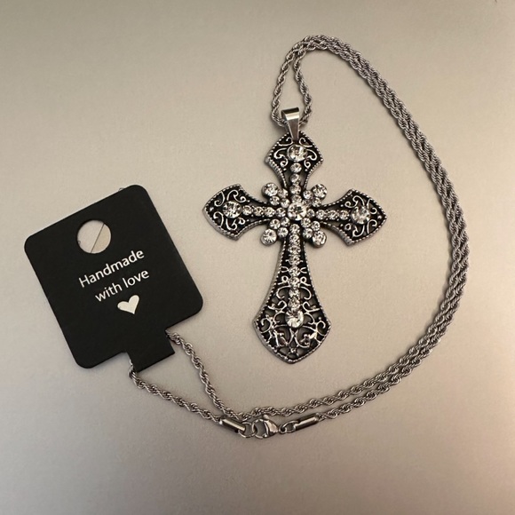 Big Cross Pendant Necklace Choker Vampire Cross Rosary Goth Punk New - Picture 6 of 7